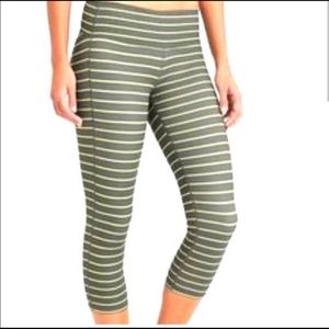 Athleta Cropped Legging‎ Size XXS -Olive Green with Lime Stripes